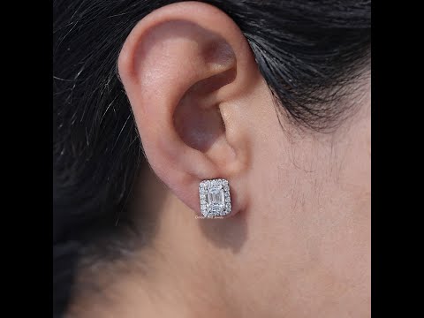 Youtube video of Lab Grown Emerald Cut Halo Stud Earrings