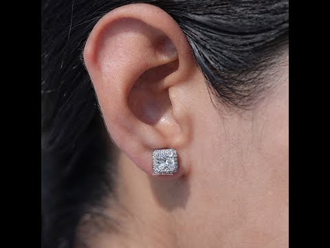 Youtube video of Princess Cut Lab Grown Halo Stud Earrings