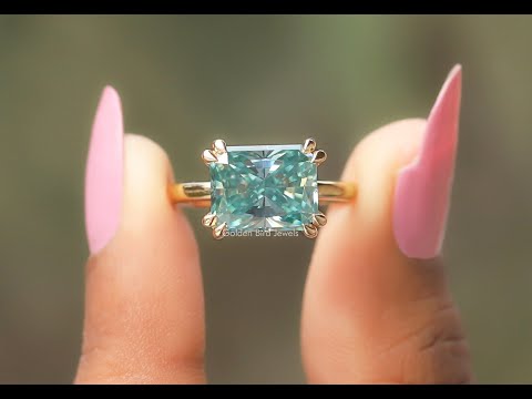 YouTube Video Of Blue Radiant Cut Moissanite Engagement Ring