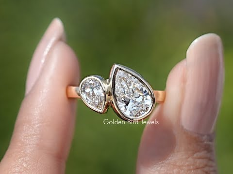 Bezel Set Pear Cut Lab Diamond Toi Et Moi Ring