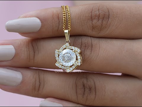 You tube video of Portuguese Cut Moissanite Halo Marriage Pendan