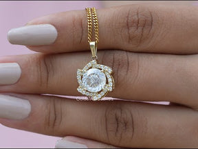 You tube video of Portuguese Cut Moissanite Halo Marriage Pendan