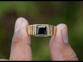 You tube Video of Princess Cut Black Gemstone Solitaire Men's Ring