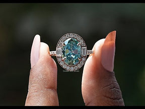 YouTube Video Of Blue Oval Cut Moissanite Halo Ring