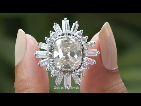 YouTube Video Of Old Mine Cushion Cut Moissanite Halo engagement Ring