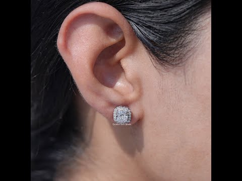 You tube Video Of Cushion Cut Lab Grown Diamond Halo Stud Earrings