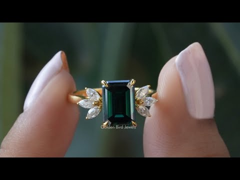 YouTube Video Of Dark Green Emerald Cut Moissanite Engagement Ring