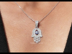 YouTube Video Of Round Cut Moissanite Hamsa Evil Eye Pendant