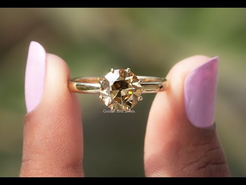 You Tube Video Of Champagne OEC Round Cut Moissanite Solitaire Ring