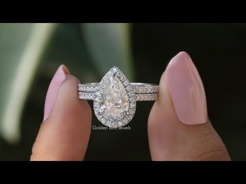 YouTube Video Of Pear-Shaped Halo Moissanite Ring Set