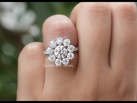  YouTube Video Of Round Cut Flower Style Moissanite Halo Ring 