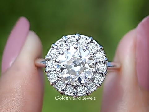 Old European Round Cut Moissanite Halo Bridal Ring