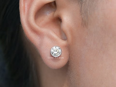 Milgrain Old European Round Moissanite Stud Earrings