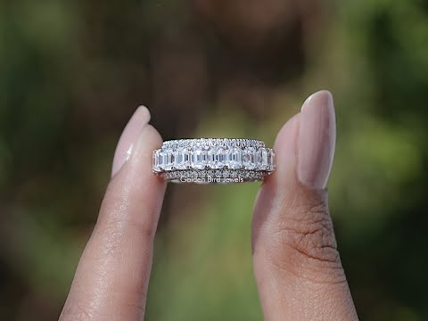 You tube Video Of Emerald and Round Cut moissanite three row band
