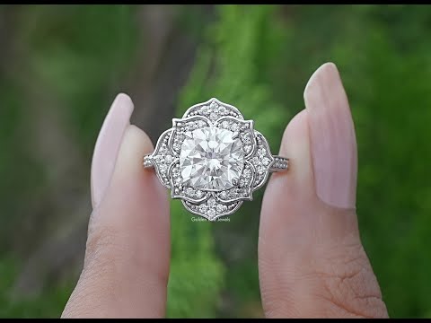 YouTube Video Of Cushion Cut Floral Halo Moissanite Ring