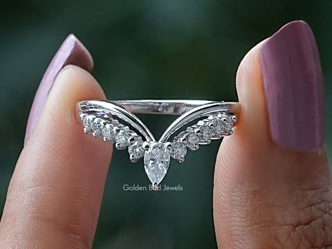 Pear Shaped Lab Diamond Chevron Wedding Band