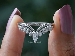 Pear Shaped Lab Diamond Chevron Wedding Band