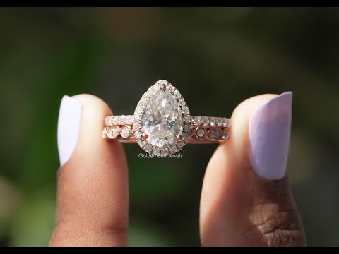 YouTube Video Of Pear Cut Moissanite Halo Bridal Ring Set