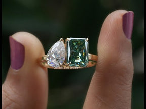 YouTube Video Of Pear And Radiant Cut Moissanite Toi Et Moi Ring
