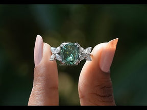 YouTube Video of Dark Green Cushion Cut Moissanite Engagement Ring