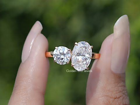 You tube Video Of Crushed Ice Oval And Round Cut Moissanite Toi Et Moi Ring

