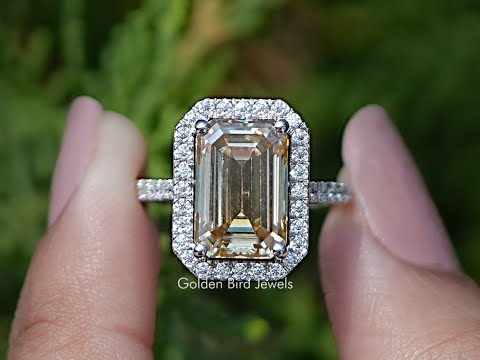 Emerald Moissanite Halo Engagement Ring