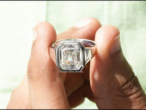 YouTube Video Of Asscher Cut Moissanite Bezel Set Solitaire Ring