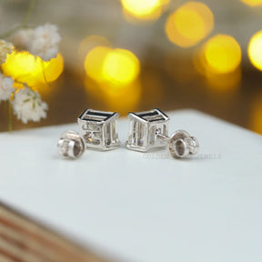 Back view of Asscher cut stud eaarings 