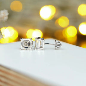 In close view of Front and back view moissanite stud earrings 