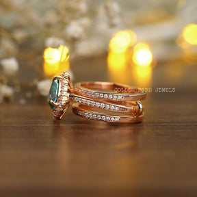 Close view of  moissanite Wedding Ring Set in side round moissanite