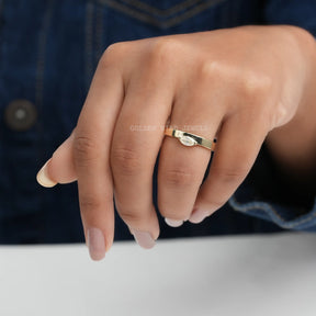 View of Marquise Cut Moissanite Solitaire Ring In 14K Yellow Gold