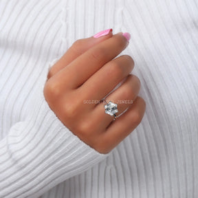 View of Moissanite Hexagon Cut Solitaire Engagement Ring In Finger