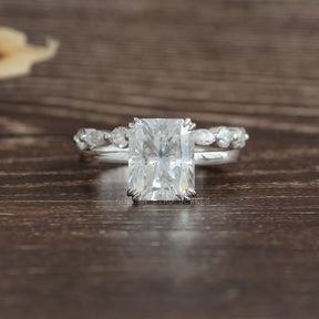 View of Radiant Cut Moissanite Half Eternity Wedding Band In White Gold