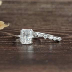 View of Radiant Cut Moissanite Half Eternity Wedding Ring In White Gold