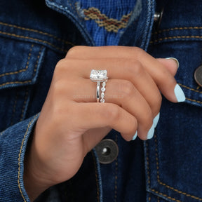 View of Radiant Cut Moissanite Half Eternity Matching Band In Finger