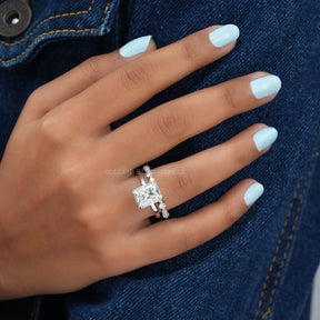 Detailed View of Radiant Cut Moissanite Half Eternity Matching Band In White Gold