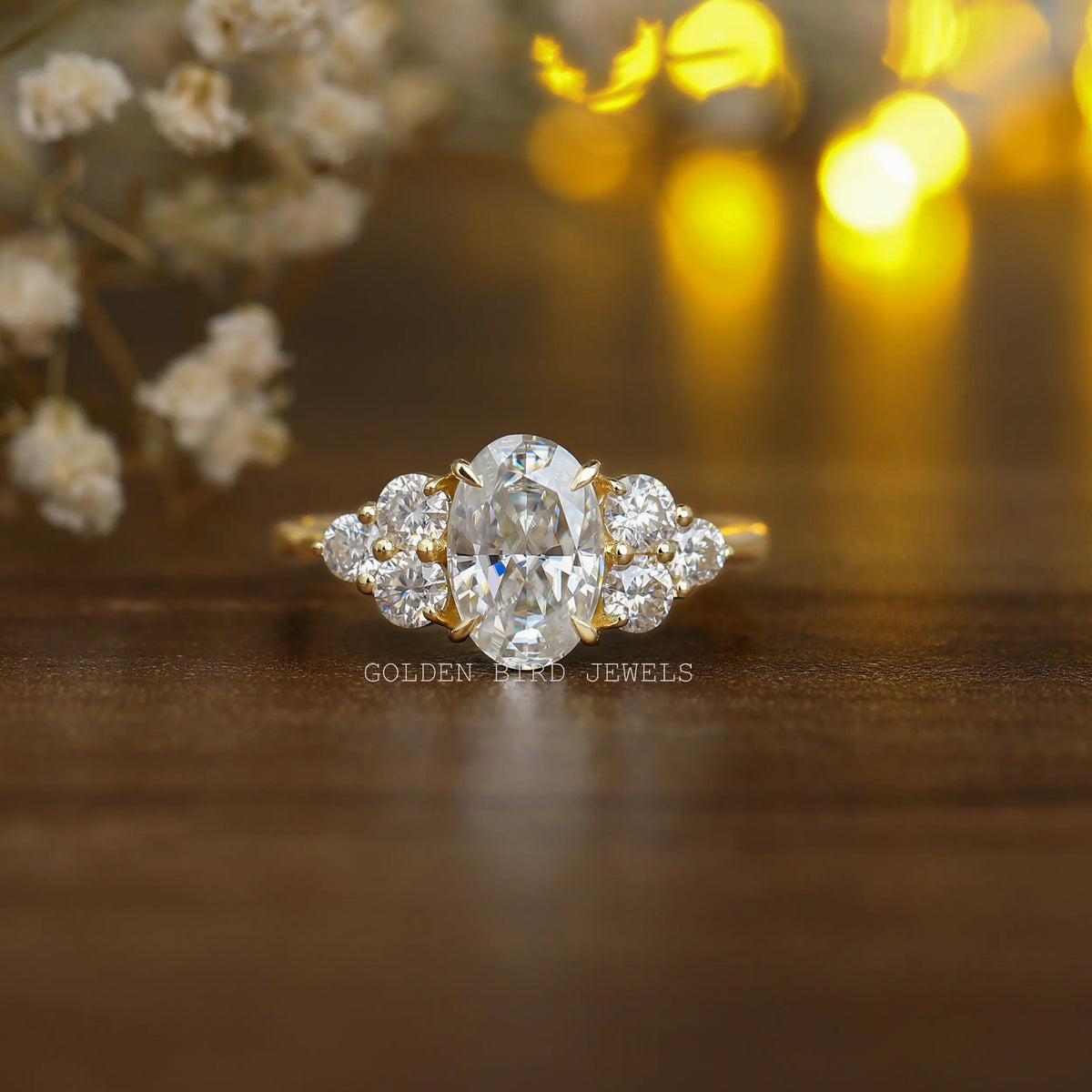 Oval ice crushed moissanite  engagement ring 