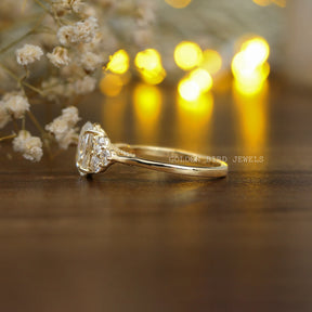 Side view of moissanite  Weeding ring in secure setting 