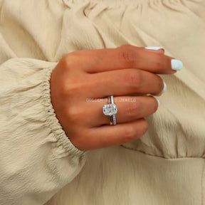 View of Cushion Cut Moissanite Bridal Wedding Ring In White Gold