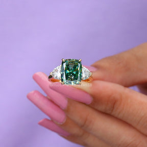 Top view of cushion shaped moissanite  ring in secure setting 