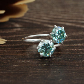 OEC Blue Round Two Stone Engagement Ring Set In Prongs Setting