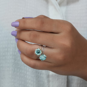 Blue Round Two Stone Ring In White Gold 