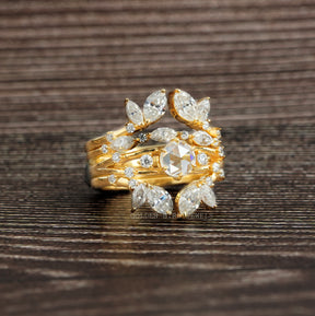 View of Multi Stone Moissanite Cocktail Bridal Ring In Yellow Gold