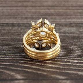 View of Multi Stone Moissanite Vintage Bridal Ring In Yellow Gold