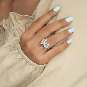 Detailed View of Round Cut Moissanite 2 Stone Engagement Ring In White Gold