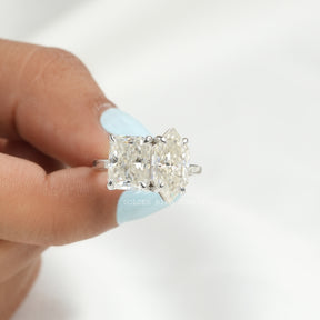 Front View of Radiant & Marquise Cut Moissanite Ring Set In two Fingers
