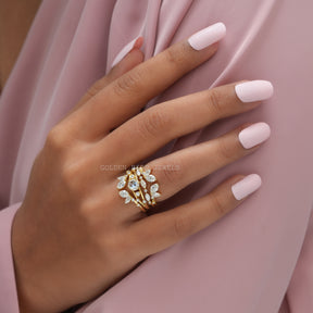 Detailed View of Multi Stone Moissanite Cocktail Bridal Ring In Yellow Gold