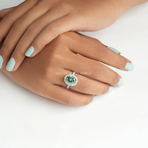 Dark Green Step Cut Oval moissanite ring in  VVS Clarity 