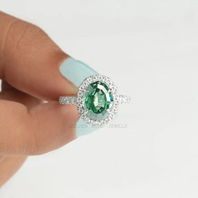 Moissanite halo oval diamond  engagement Ring In White Gold