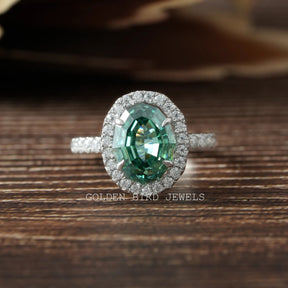 Oval cut  green Moissanite  engagement ring
